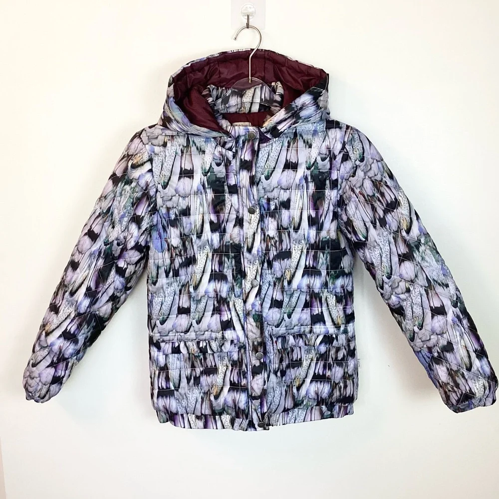 Paul Smith Jr. Hooded Feather Print Puffer Jacket - Purple - 12